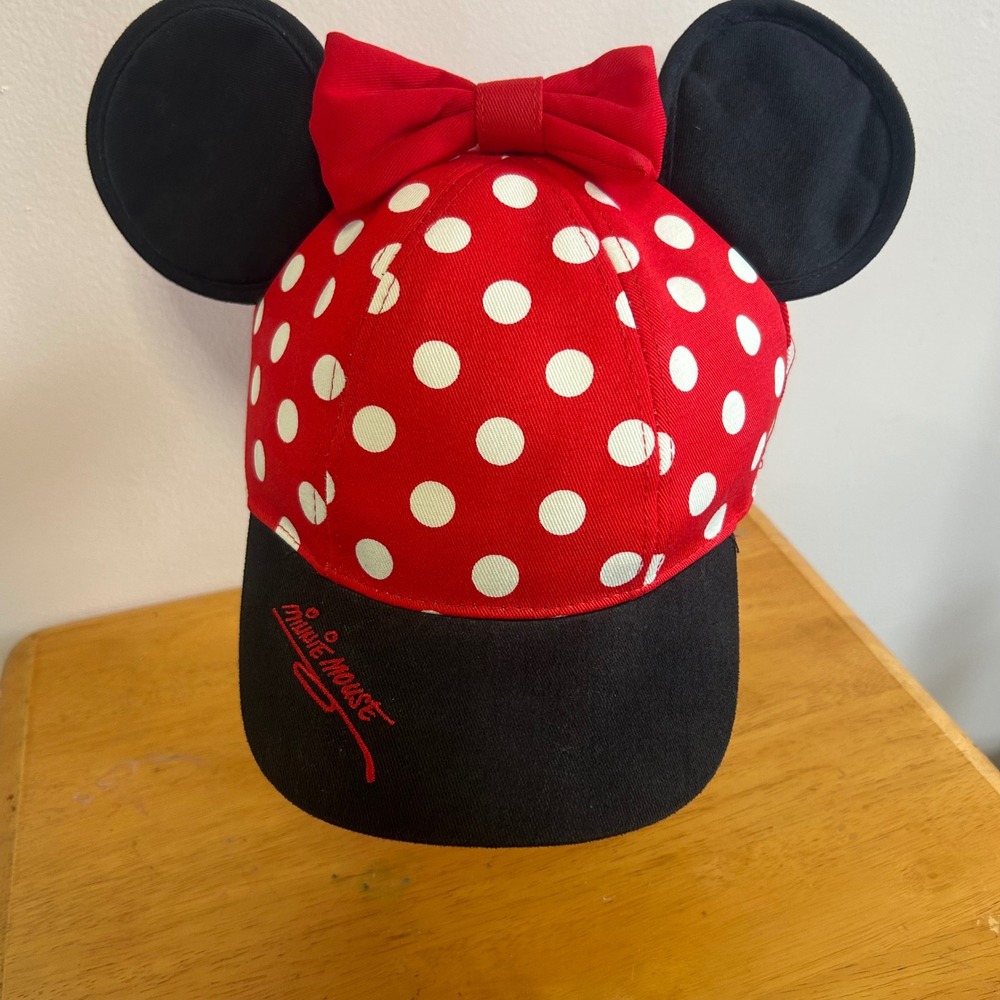 Disney Parks Minnie Mouse Polka Dot Ears Baseball Cap Youth Red Bow Disneyland